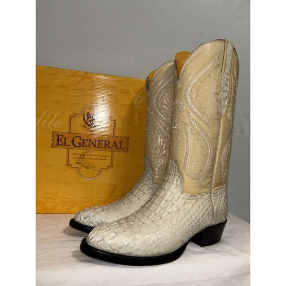 El General Cowboy Boots‎ Ivory Leather Embroidered Horn Back Leather Mens Size 6 main image 8